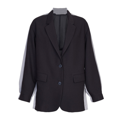 婉甸黑色拼接中长款外套