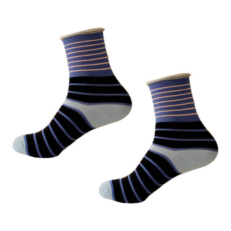 米吉诺拉 “无骨潮流撞色条纹韩系学院风卷边松口纯棉中筒袜子女