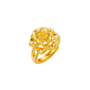 镀黄金色开口气质女花型戒越南沙金久不掉色新娘婚戒指女首饰品