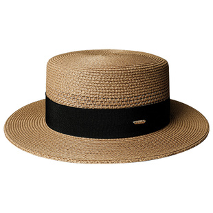 巴拿马平顶草帽男大沿夏季遮阳太阳帽男款绅士帽海边度假防晒凉帽