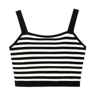 【弹力包容】MSLAN春夏凉感时尚黑白条纹吊带外穿背心MFAE1005