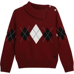 【含绵羊毛】eland kids衣恋童装女童毛衣春秋复古翻领休闲针织衫