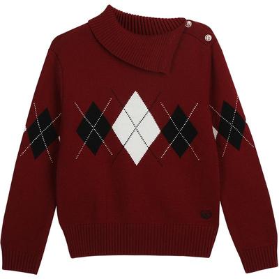 elandkids女童翻领菱纹针织衫