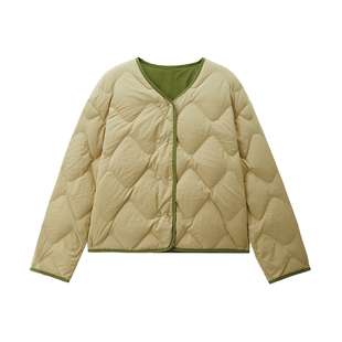 GC2025秋冬新款轻羽绒内胆女双面穿撞色V领三防羽绒外套12375603