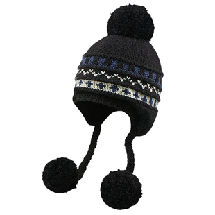 费尔岛提花毛球针织帽女秋冬保暖加绒毛线帽子骑车防寒护耳雷锋帽