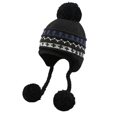 费尔岛提花毛球针织帽女保暖护耳