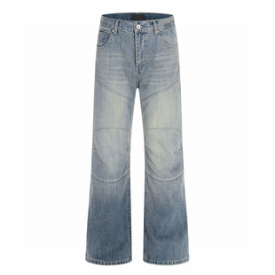 AYUN Studio 孙聖云膝盖收褶牛仔裤显瘦垂感堆积长裤子水洗直筒潮