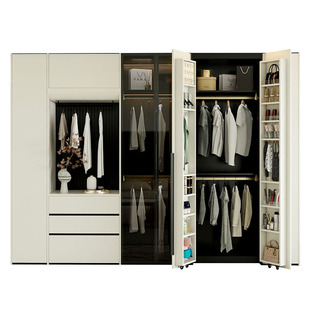 实木衣柜家用卧室2026新款爆款简约衣帽间免拉手北欧圆弧大衣橱柜