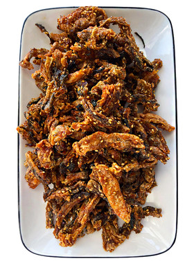 香酥鱼皮脆零食即食麻辣鱼干炸鱼皮深海鳕鱼片海鲜小吃248g罐装
