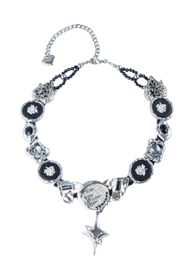 小众原创甜酷纽扣十字星锁骨链