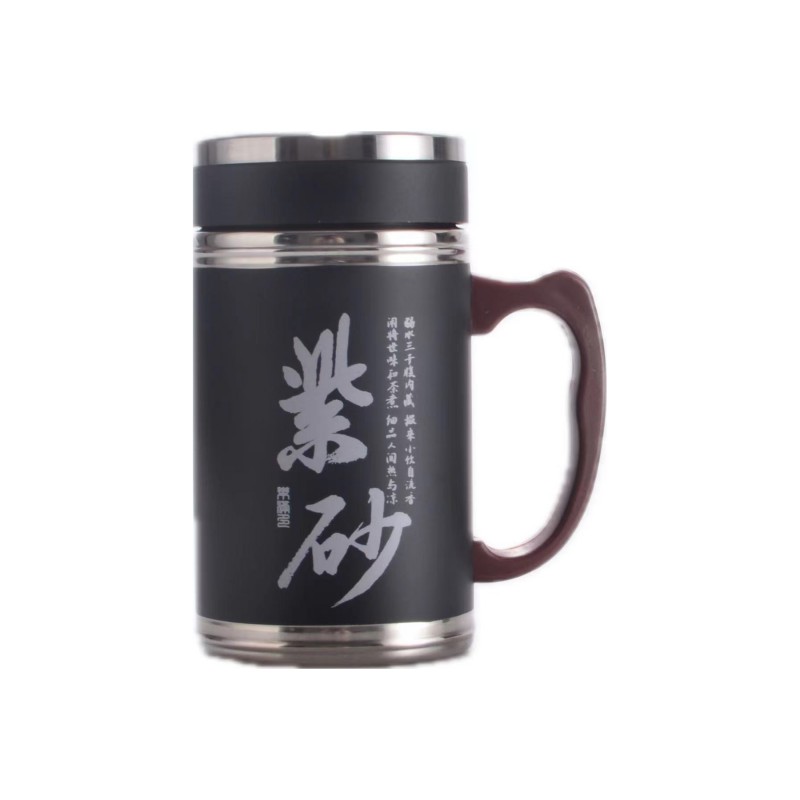 精品紫砂办公杯 天然紫砂内胆杯 大手柄商务礼品厂家定制logo