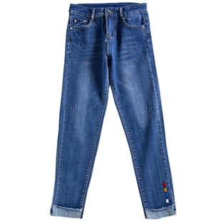 高腰牛仔九分裤女2025春秋新款弹力韩版修身显瘦刺绣小个子百搭裤