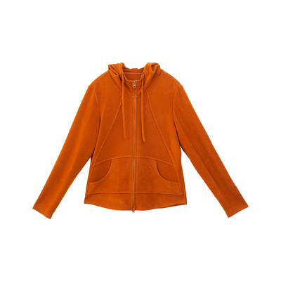 忘城N926座/云舒事甜/冬季新款加厚暖姜绒橘色连帽拉链卫衣外套女