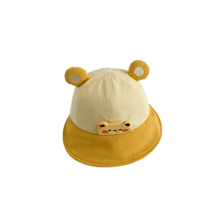 秋冬季宝宝帽子保暖灯芯绒大帽檐可爱卡通小熊鸭舌帽儿童婴儿帽男