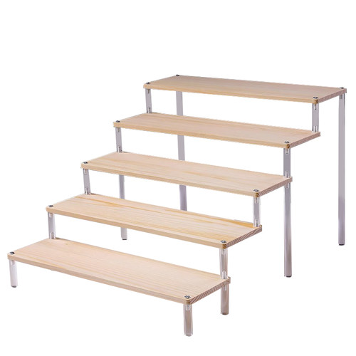 木质手办盲盒收纳展示架亚克力阶梯置物架泡泡马特化妆品陈列台