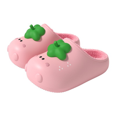 latetime可爱草莓儿童棉拖鞋女童