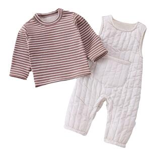 婴儿背带裤套装男宝冬季加绒外出宝宝棉衣两件套秋冬夹棉可爱潮服