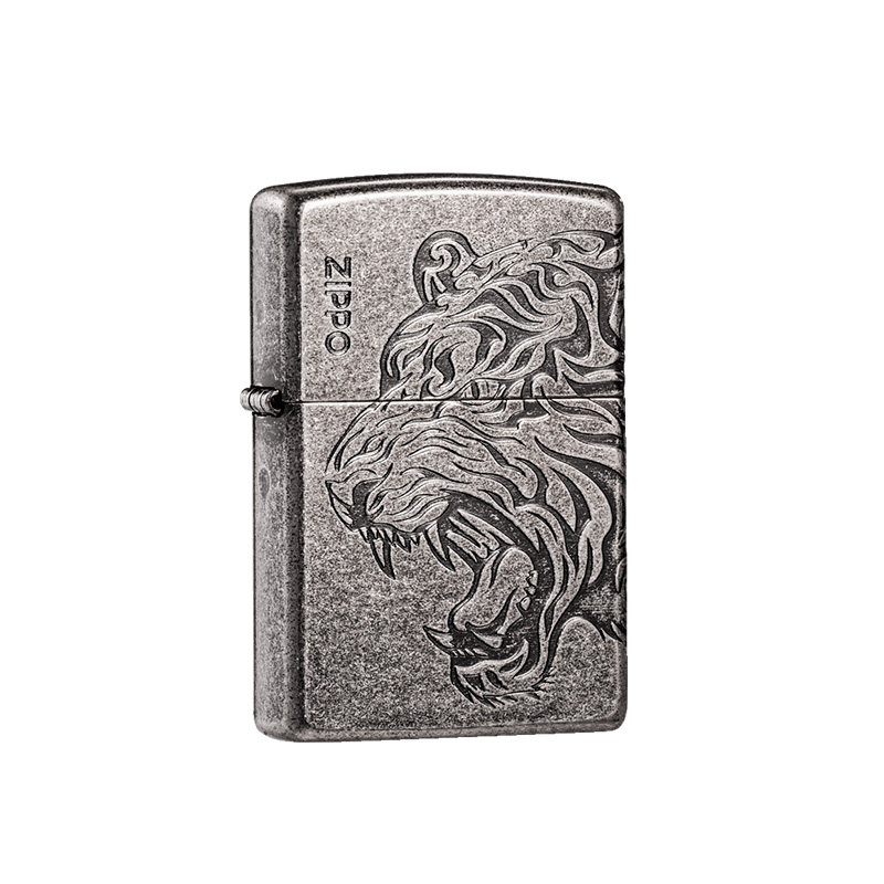 zippo霸气虎头古银蚀刻打火机