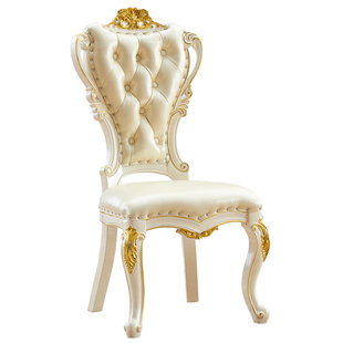 欧式餐椅实木雕刻餐桌椅高端舒适美式布艺咖啡椅皮革休闲扶手椅子