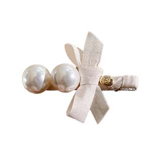 高级感法式珍珠蝴蝶结发夹女边夹侧边碎发刘海鸭嘴夹子发卡头饰