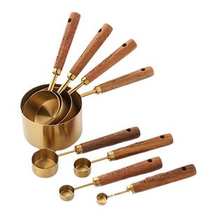 出口欧美 铜色木柄咖啡量勺量匙 烘焙量杯套装猫粮勺火漆电熔炉勺