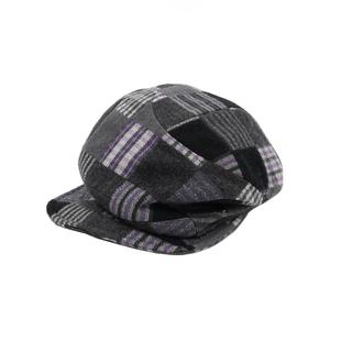 JOJOKUR 进口直邮羊毛面料紫色格纹结构主义小众不对称设计报童帽