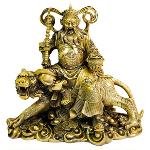 纯黄铜骑虎赵公明神像玄坛真君摆件财神爷家用武财神客厅店铺饰品