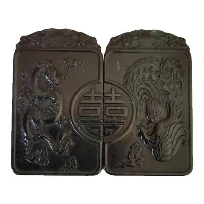 情侣礼物天然泰山玉龙凤牌吊坠