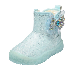 百丽童鞋女童闪灯鞋雪地靴2025冬季新款加绒保暖儿童公主靴大棉鞋