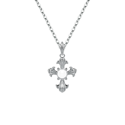 INIZIO圣百合十字架白水晶银项链