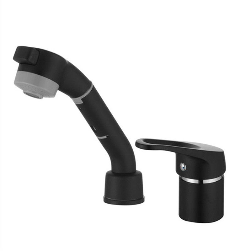 德系抽拉面盆水龙头浴室柜分体双孔台盆洗头升降伸缩拉伸花洒白色