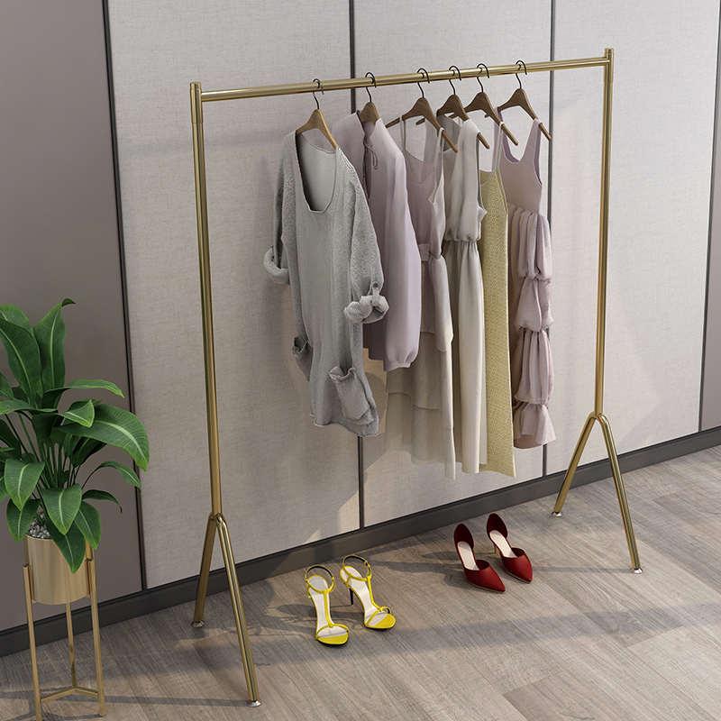 落地家用单杆式卧室晾衣架室内简易折叠单杆式简约晒衣服收纳架子