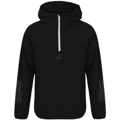 阿迪达斯透气连帽半拉链卫衣