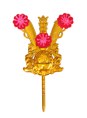 招财金花红绸插香炉摆件