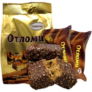 俄罗斯进口农庄奥特焦糖威化饼干零食榛仁花生包裹巧克力味260克