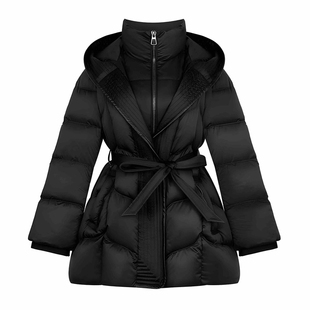 2025年冬季新款女装假两件中长款收腰羽绒服女连帽白鸭绒保暖外套