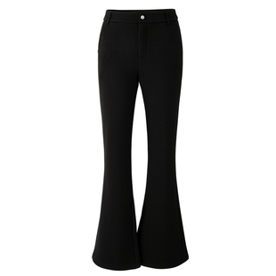 娅丽达黑色加绒微喇裤女冬季新款休闲女裤子小个子针织拖地喇叭裤