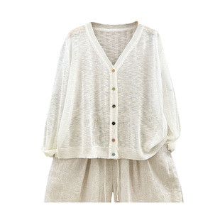 韩版吊带裙配开衫夏季薄大码宽松女士亚麻防晒空调衫休闲针织衫女