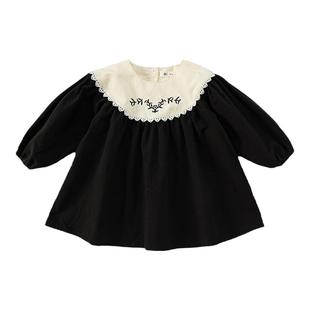 女童连衣裙2026春季新款小女孩公主裙黑色儿童裙子周岁女宝礼服潮