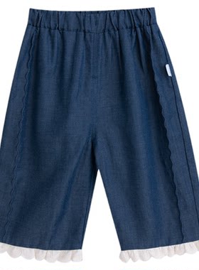 幼歌夏季新品花边直筒牛仔裤
