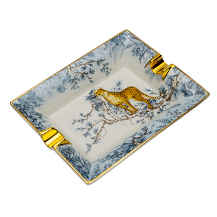 LUBINSKI雪茄烟灰缸时尚个性两槽创意家用陶骨瓷方形台式高档烟具