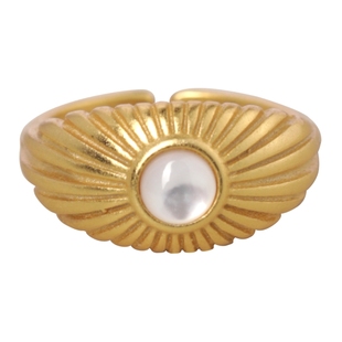 LOPHNE【日光】原创设计925纯银复古K金贝母戒指 轻奢开口可调节