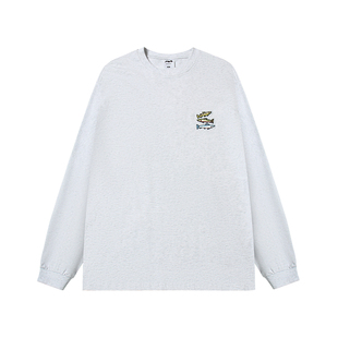 嘿马七作日系复古小鱼刺绣休闲长袖T恤男舒适内搭上衣潮卫衣宽松