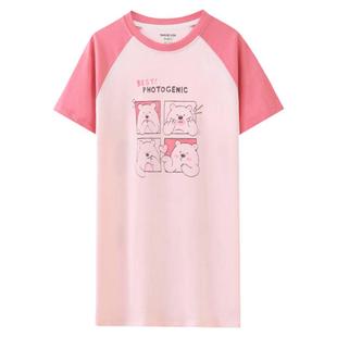 英博伦女童睡裙公主风纯棉夏季薄款女大童儿童短袖睡衣女孩家居服