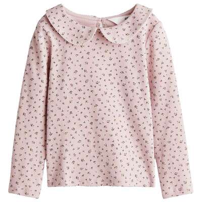 HM童装儿童女童T恤2025秋新款圆角领罗纹圆领长袖打底上衣1295566