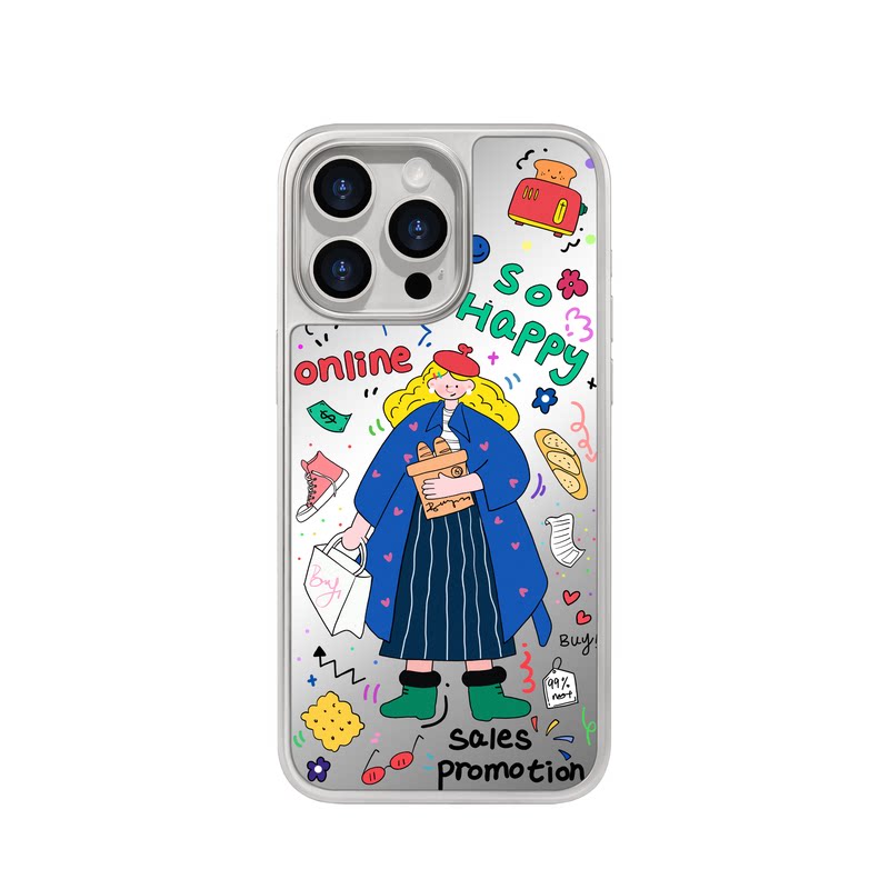 benefit卡通时尚购物女孩17适用于iphone16promax苹果15PRO镜面磁吸手机壳13新款14小米15PRO防摔三星S25