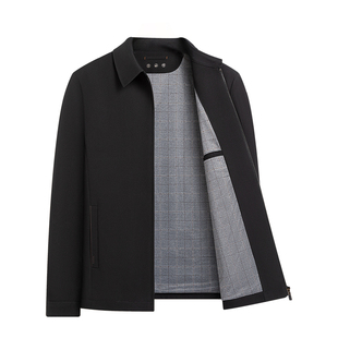 皮尔卡丹高端桑蚕丝行政夹克男中老年薄款秋冬季上衣爸爸男士外套