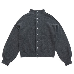 鹿与飞鸟“小憩时光”全羊毛立领外缝线慵懒风单排扣毛衣外套7110