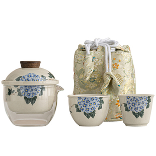 一品仟堂草木灰盖碗旅行茶具套装快客杯一碗二杯野外露营便携布包