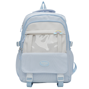 书包ins小众初中女生蓝色系追星痛包小学生高颜值女孩大容量背包